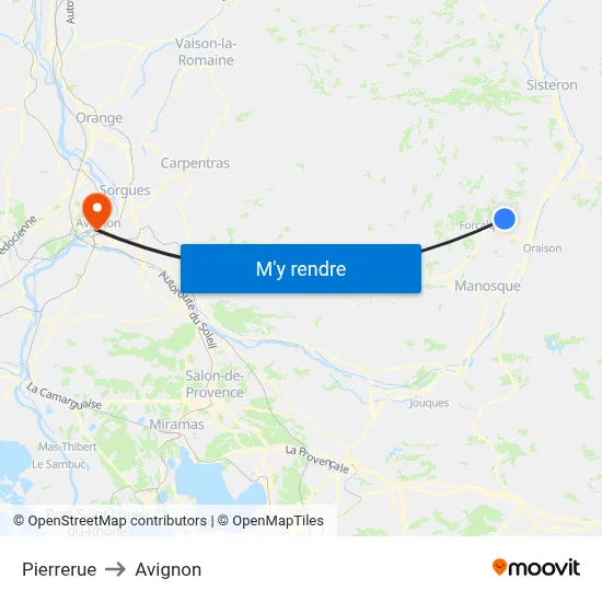 Pierrerue to Avignon map