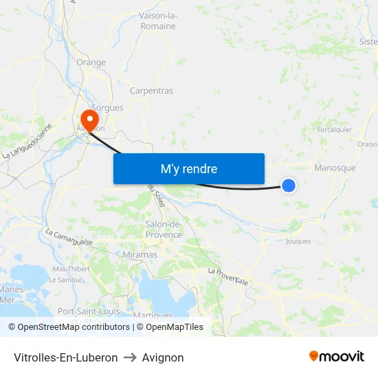 Vitrolles-En-Luberon to Avignon map