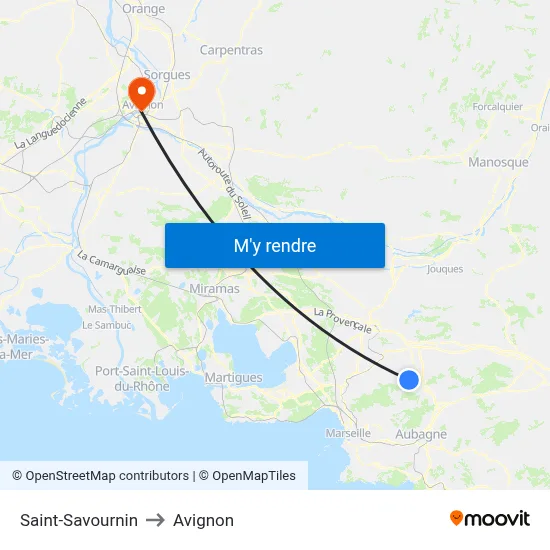 Saint-Savournin to Avignon map