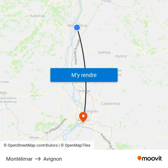 Montélimar to Avignon map