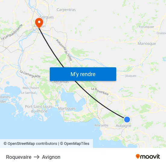 Roquevaire to Avignon map