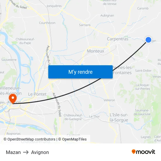 Mazan to Avignon map