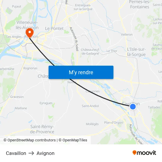 Cavaillon to Avignon map