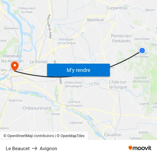 Le Beaucet to Avignon map