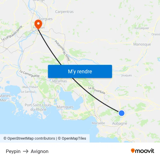 Peypin to Avignon map