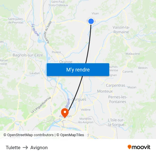 Tulette to Avignon map
