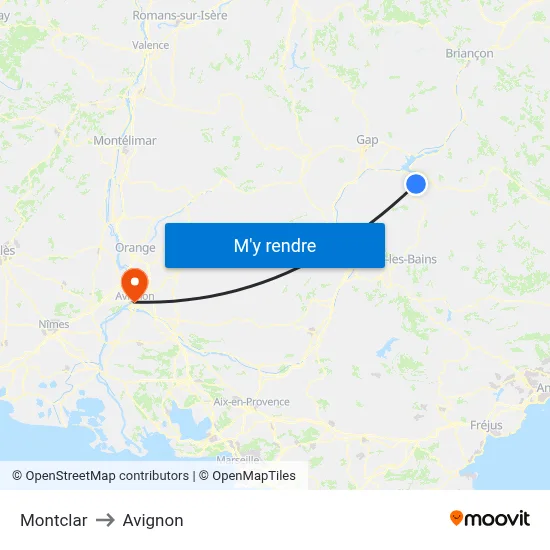 Montclar to Avignon map