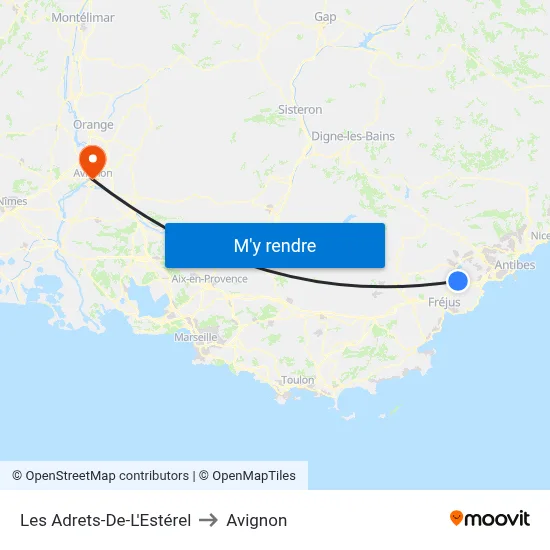 Les Adrets-De-L'Estérel to Avignon map