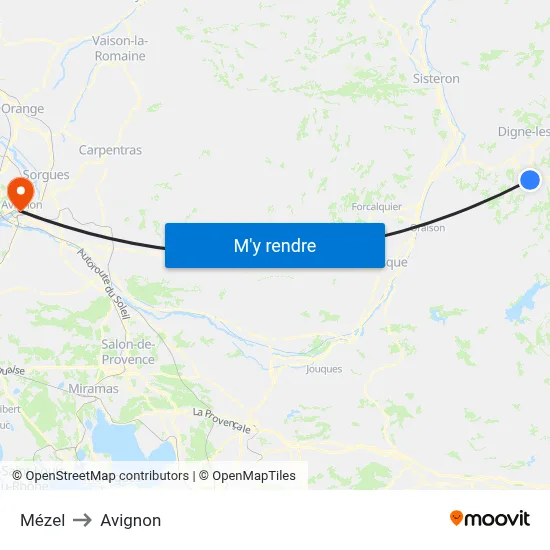 Mézel to Avignon map
