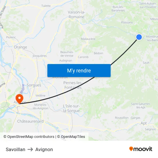 Savoillan to Avignon map