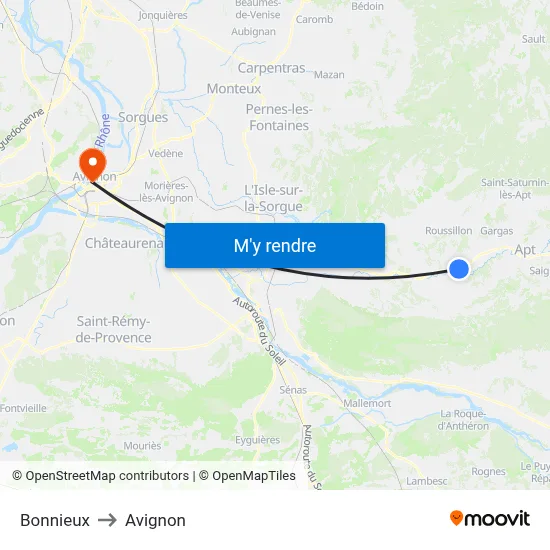 Bonnieux to Avignon map