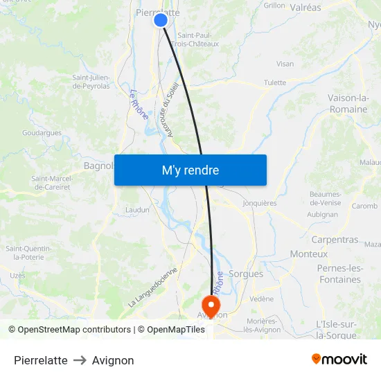 Pierrelatte to Avignon map