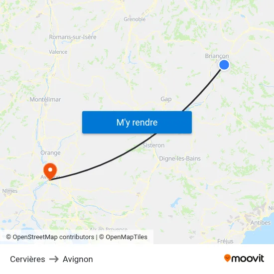 Cervières to Avignon map