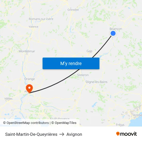 Saint-Martin-De-Queyrières to Avignon map
