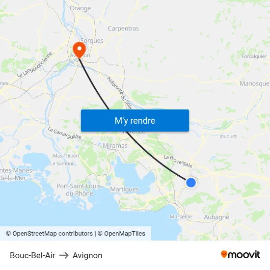Bouc-Bel-Air to Avignon map