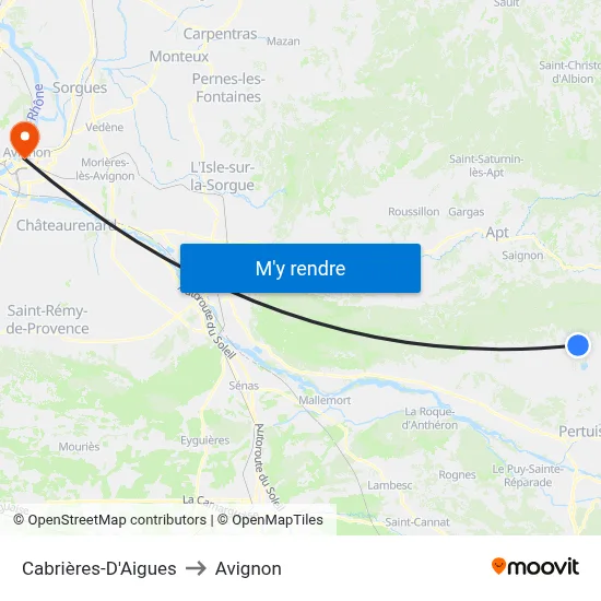 Cabrières-D'Aigues to Avignon map