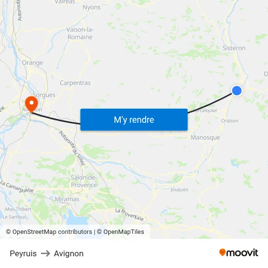 Peyruis to Avignon map
