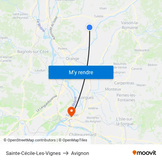Sainte-Cécile-Les-Vignes to Avignon map