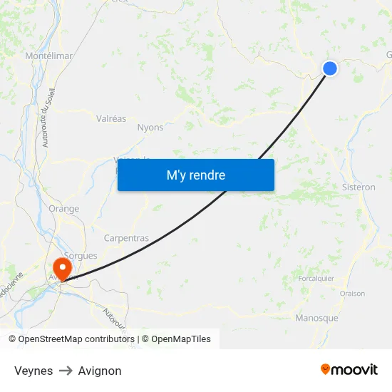 Veynes to Avignon map