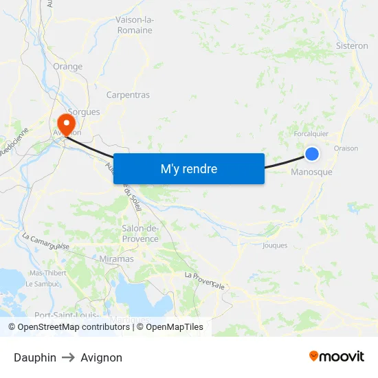 Dauphin to Avignon map