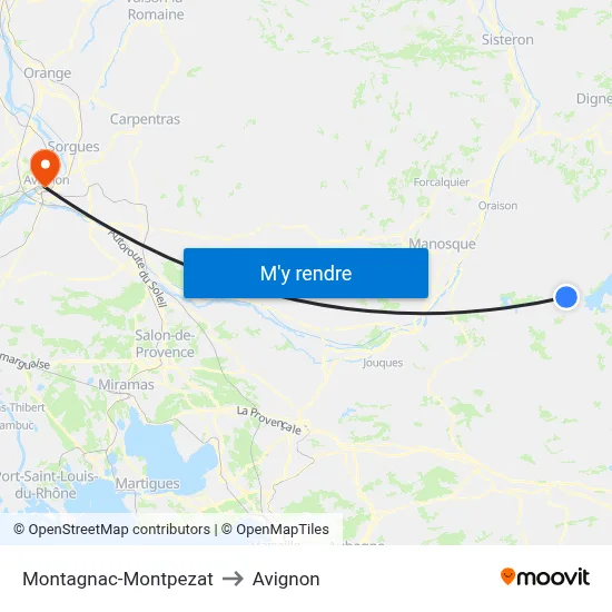 Montagnac-Montpezat to Avignon map