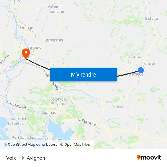 Volx to Avignon map