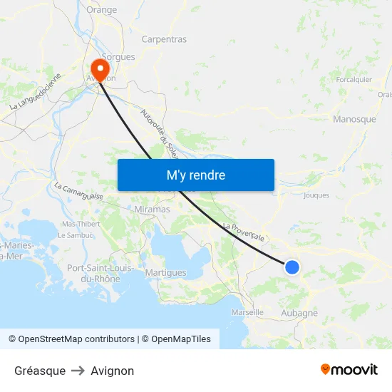 Gréasque to Avignon map