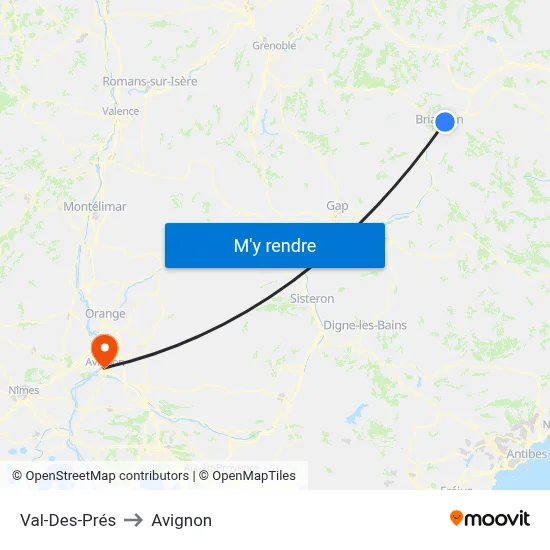 Val-Des-Prés to Avignon map
