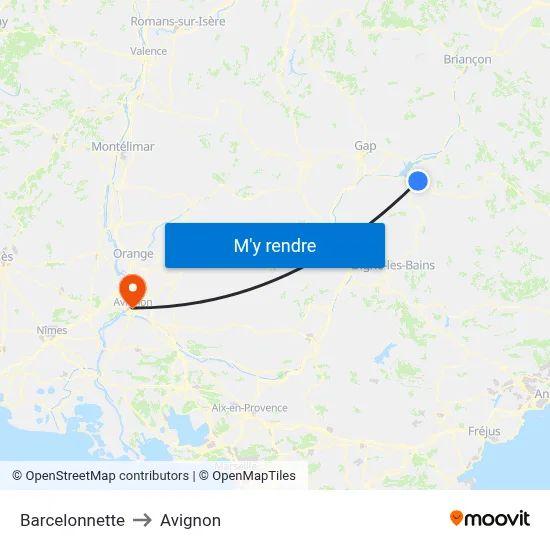 Barcelonnette to Avignon map
