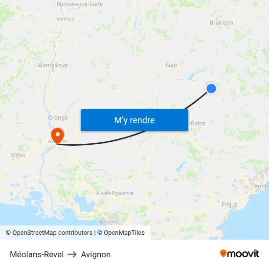 Méolans-Revel to Avignon map