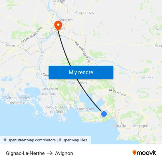 Gignac-La-Nerthe to Avignon map