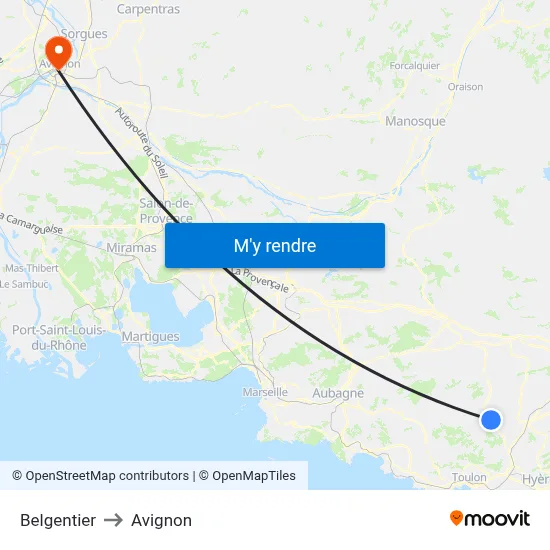 Belgentier to Avignon map