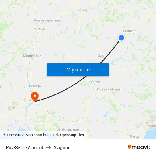 Puy-Saint-Vincent to Avignon map