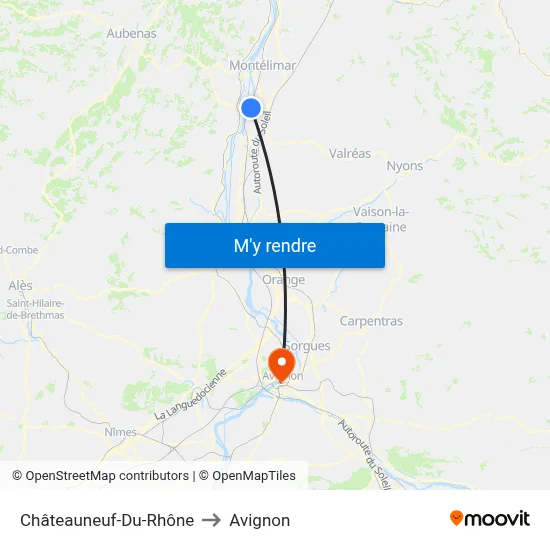 Châteauneuf-Du-Rhône to Avignon map