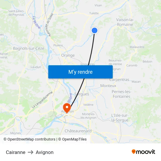 Cairanne to Avignon map
