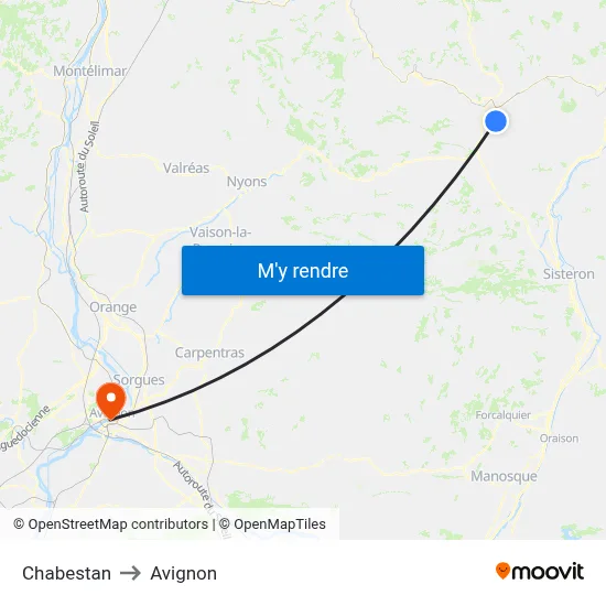 Chabestan to Avignon map