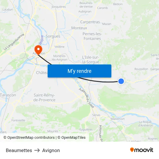 Beaumettes to Avignon map
