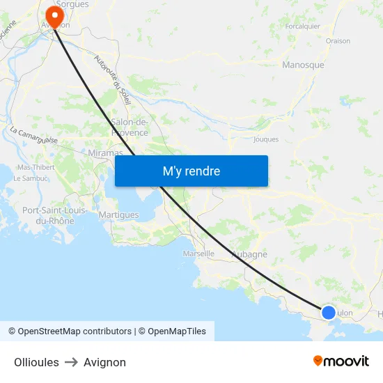 Ollioules to Avignon map