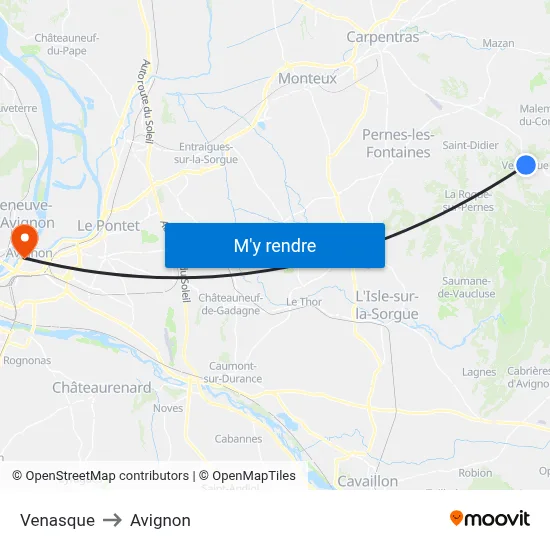 Venasque to Avignon map
