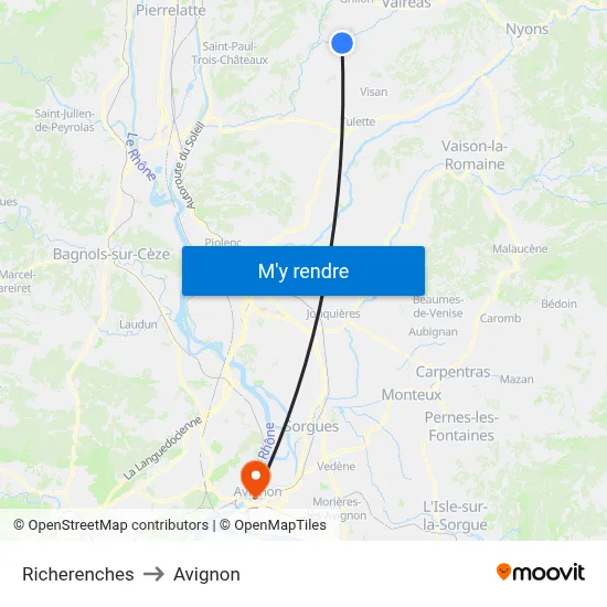 Richerenches to Avignon map