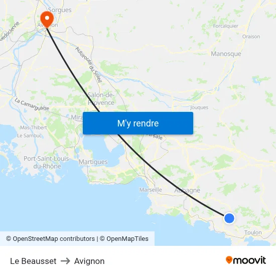 Le Beausset to Avignon map