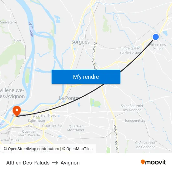 Althen-Des-Paluds to Avignon map