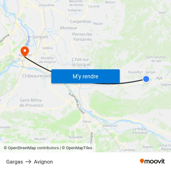 Gargas to Avignon map