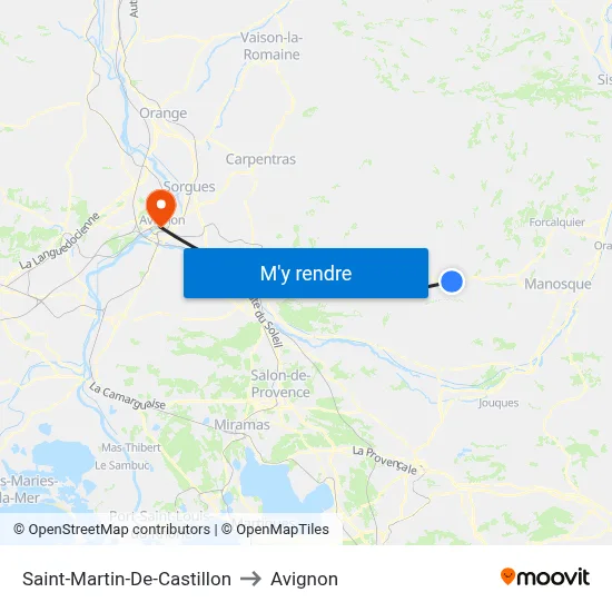 Saint-Martin-De-Castillon to Avignon map