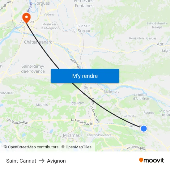 Saint-Cannat to Avignon map
