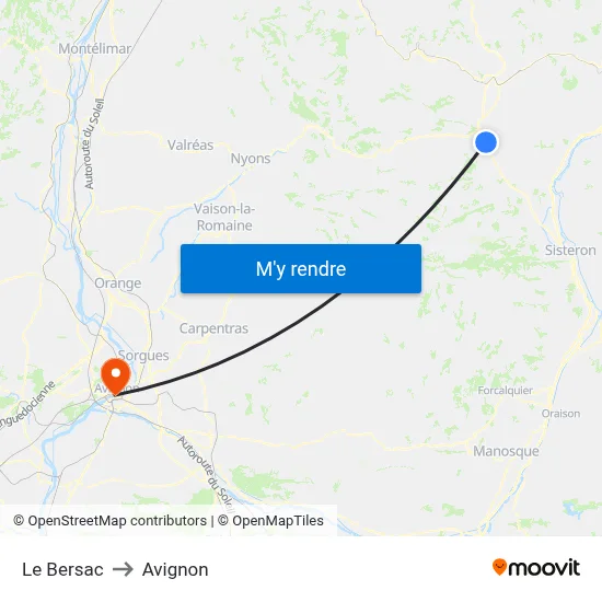 Le Bersac to Avignon map
