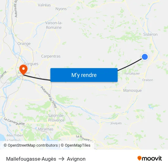 Mallefougasse-Augès to Avignon map