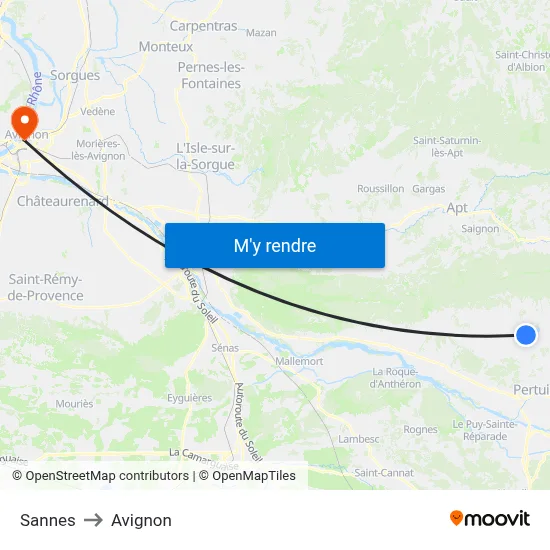 Sannes to Avignon map