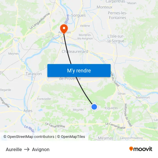 Aureille to Avignon map