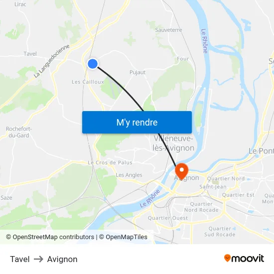 Tavel to Avignon map